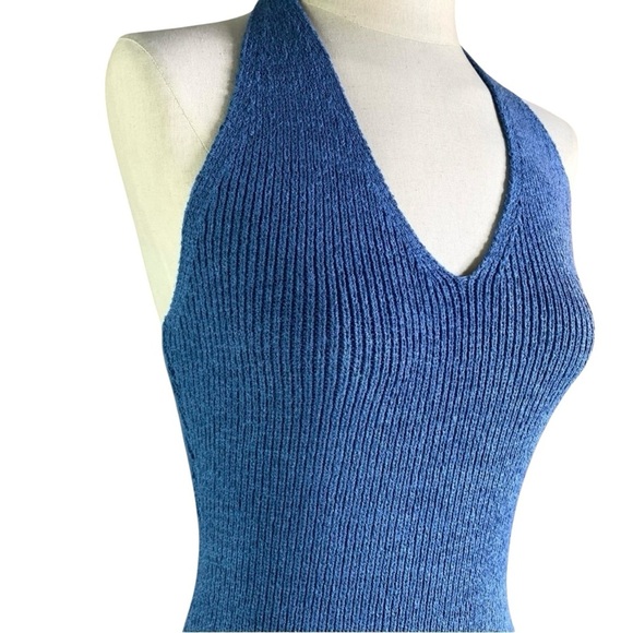 Blue Ribbed Halter Mini Dress - Picture 4 of 7